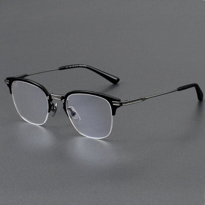 Business Square Pure Titanium Browline Semi - Rimless Glasses Frame for Men – DTX - 424 - HP eyeglasses