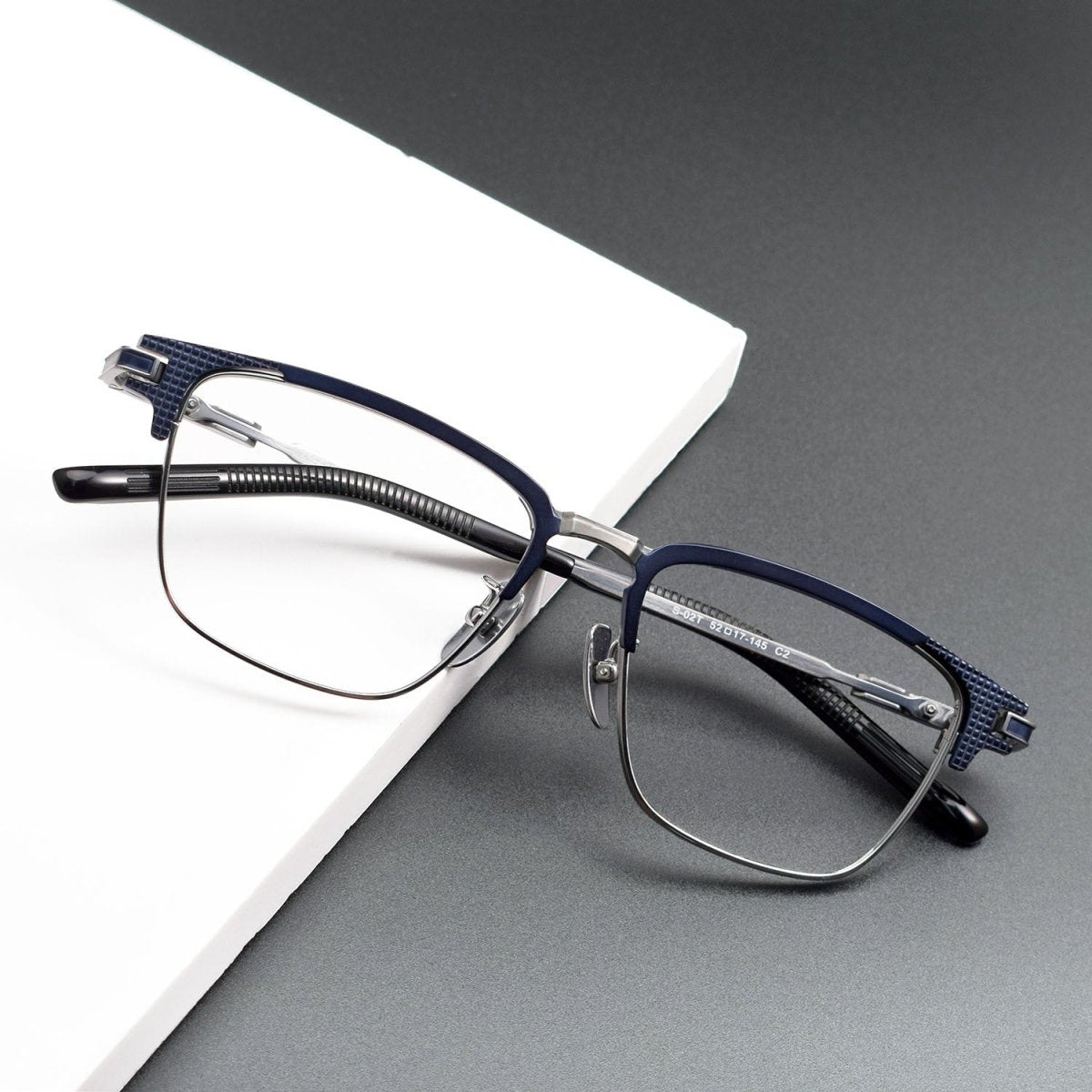 Business Square Pure Titanium Browline Semi - Rimless Glasses Frame for Men – DTX - 424 - HP eyeglasses