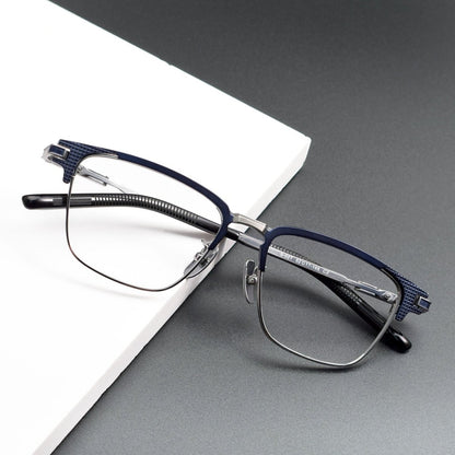 Business Square Pure Titanium Browline Semi - Rimless Glasses Frame for Men – DTX - 424 - HP eyeglasses