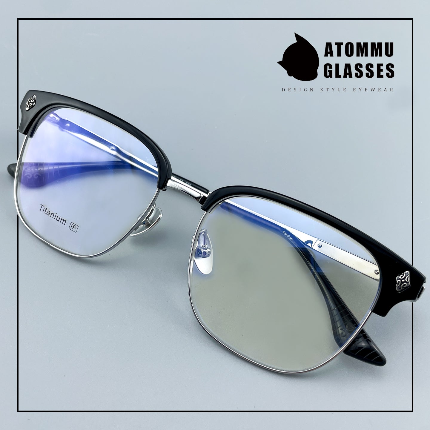 Black Samurai Browline Semi-Rimless Glasses | Gothic Pure Titanium Eyewear for Men with Large Face – Full Frame Style High Prescription Ready