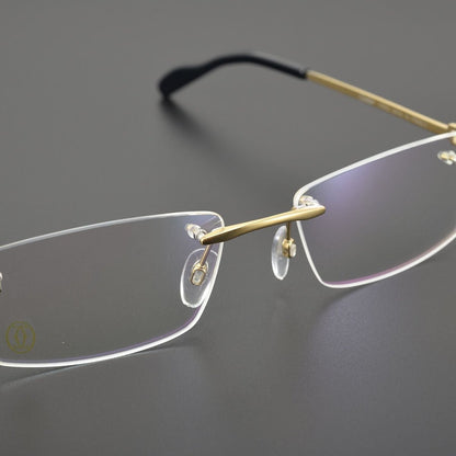 Cartier - Style Pure Titanium Rimless Business Glasses Frame with Acetate Temples – 3139988 - HP eyeglasses