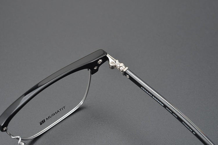 CH5702 Designer Browline Glasses Men – Chrome Hearts Style Titanium Eyeglass Frame, Semi - Rimless Retro Optical Glasses for Prescription & Fashion - HP eyeglasses