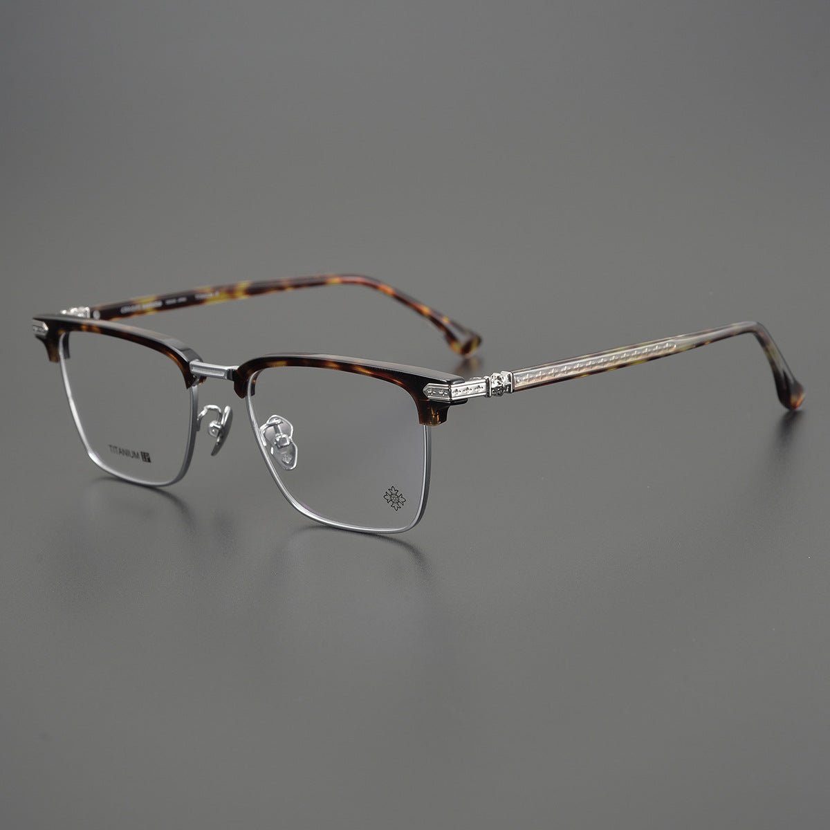 CH5702 Designer Browline Glasses Men – Chrome Hearts Style Titanium Eyeglass Frame, Semi - Rimless Retro Optical Glasses for Prescription & Fashion - HP eyeglasses
