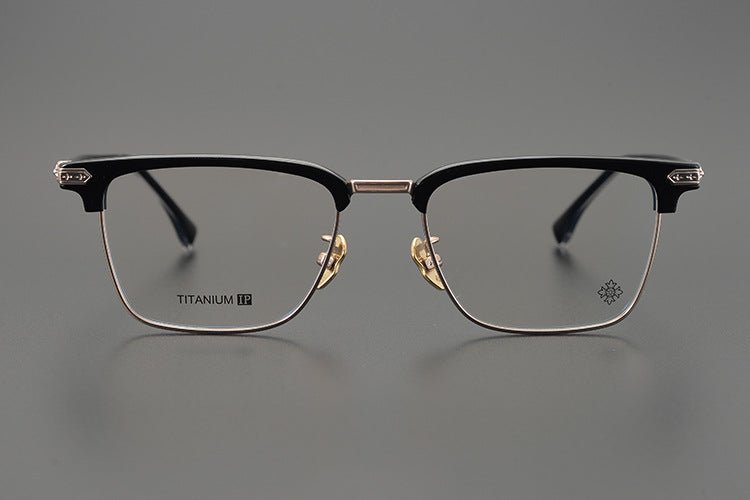 CH5702 Designer Browline Glasses Men – Chrome Hearts Style Titanium Eyeglass Frame, Semi - Rimless Retro Optical Glasses for Prescription & Fashion - HP eyeglasses