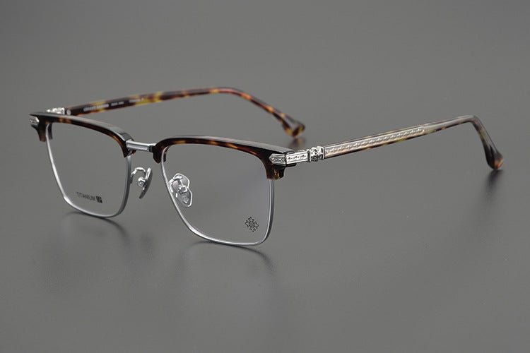 CH5702 Designer Browline Glasses Men – Chrome Hearts Style Titanium Eyeglass Frame, Semi - Rimless Retro Optical Glasses for Prescription & Fashion - HP eyeglasses