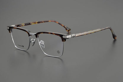 CH5702 Designer Browline Glasses Men – Chrome Hearts Style Titanium Eyeglass Frame, Semi - Rimless Retro Optical Glasses for Prescription & Fashion - HP eyeglasses