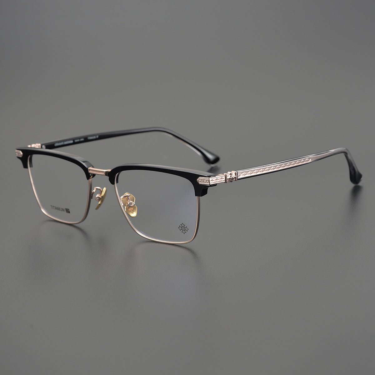 CH5702 Designer Browline Glasses Men – Chrome Hearts Style Titanium Eyeglass Frame, Semi - Rimless Retro Optical Glasses for Prescription & Fashion - HP eyeglasses