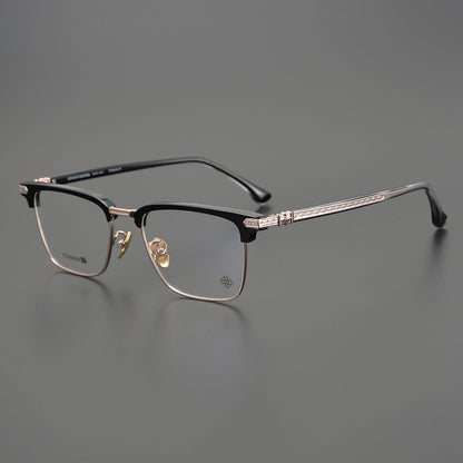 CH5702 Designer Browline Glasses Men – Chrome Hearts Style Titanium Eyeglass Frame, Semi - Rimless Retro Optical Glasses for Prescription & Fashion - HP eyeglasses