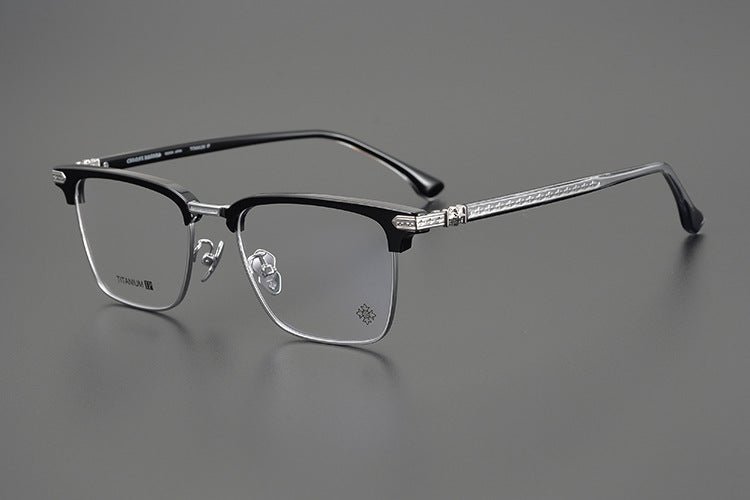 CH5702 Designer Browline Glasses Men – Chrome Hearts Style Titanium Eyeglass Frame, Semi - Rimless Retro Optical Glasses for Prescription & Fashion - HP eyeglasses