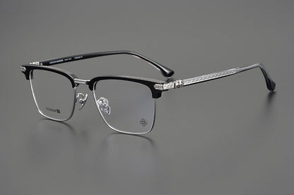 CH5702 Designer Browline Glasses Men – Chrome Hearts Style Titanium Eyeglass Frame, Semi - Rimless Retro Optical Glasses for Prescription & Fashion - HP eyeglasses