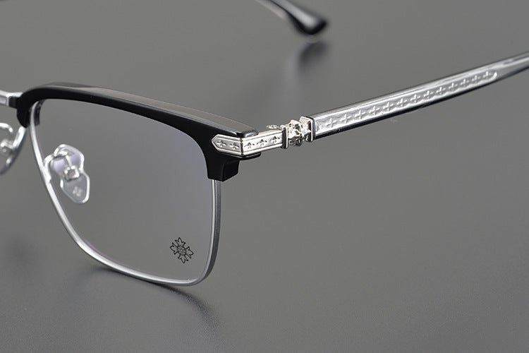 CH5702 Designer Browline Glasses Men – Chrome Hearts Style Titanium Eyeglass Frame, Semi - Rimless Retro Optical Glasses for Prescription & Fashion - HP eyeglasses