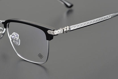 CH5702 Designer Browline Glasses Men – Chrome Hearts Style Titanium Eyeglass Frame, Semi - Rimless Retro Optical Glasses for Prescription & Fashion - HP eyeglasses