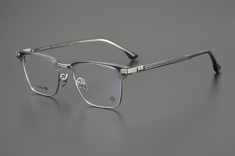 CH5702 Designer Browline Glasses Men – Chrome Hearts Style Titanium Eyeglass Frame, Semi - Rimless Retro Optical Glasses for Prescription & Fashion - HP eyeglasses