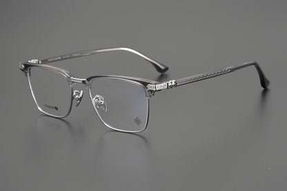 CH5702 Designer Browline Glasses Men – Chrome Hearts Style Titanium Eyeglass Frame, Semi - Rimless Retro Optical Glasses for Prescription & Fashion - HP eyeglasses