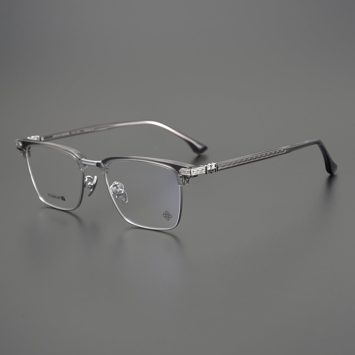 CH5702 Designer Browline Glasses Men – Chrome Hearts Style Titanium Eyeglass Frame, Semi - Rimless Retro Optical Glasses for Prescription & Fashion - HP eyeglasses