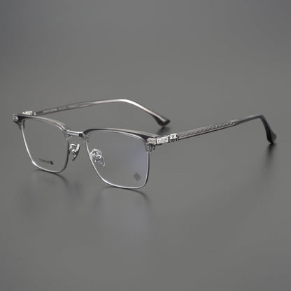 CH5702 Designer Browline Glasses Men – Chrome Hearts Style Titanium Eyeglass Frame, Semi - Rimless Retro Optical Glasses for Prescription & Fashion - HP eyeglasses