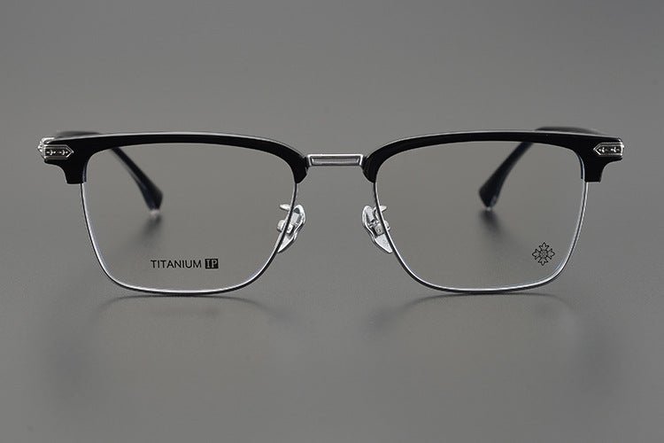 CH5702 Designer Browline Glasses Men – Chrome Hearts Style Titanium Eyeglass Frame, Semi - Rimless Retro Optical Glasses for Prescription & Fashion - HP eyeglasses