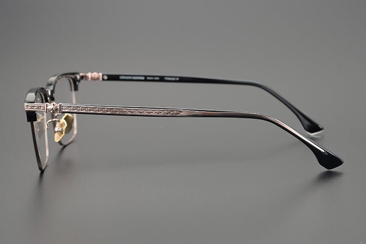 CH5702 Designer Browline Glasses Men – Chrome Hearts Style Titanium Eyeglass Frame, Semi - Rimless Retro Optical Glasses for Prescription & Fashion - HP eyeglasses