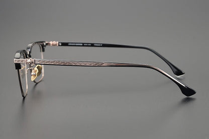CH5702 Designer Browline Glasses Men – Chrome Hearts Style Titanium Eyeglass Frame, Semi - Rimless Retro Optical Glasses for Prescription & Fashion - HP eyeglasses