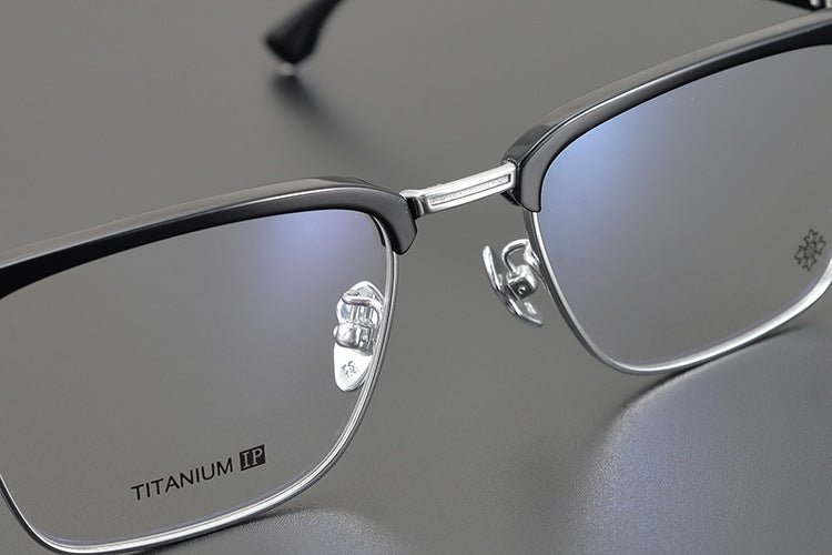 CH5702 Designer Browline Glasses Men – Chrome Hearts Style Titanium Eyeglass Frame, Semi - Rimless Retro Optical Glasses for Prescription & Fashion - HP eyeglasses