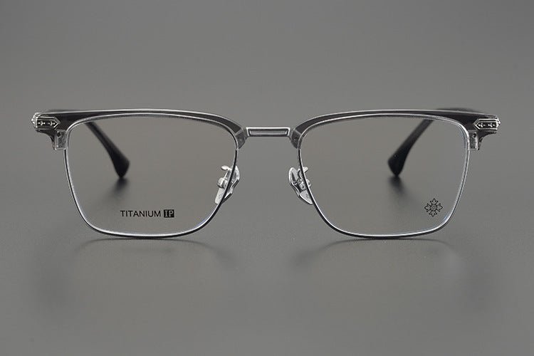 CH5702 Designer Browline Glasses Men – Chrome Hearts Style Titanium Eyeglass Frame, Semi - Rimless Retro Optical Glasses for Prescription & Fashion - HP eyeglasses