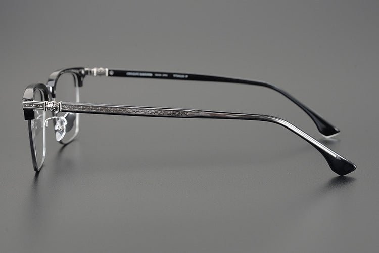 CH5702 Designer Browline Glasses Men – Chrome Hearts Style Titanium Eyeglass Frame, Semi - Rimless Retro Optical Glasses for Prescription & Fashion - HP eyeglasses