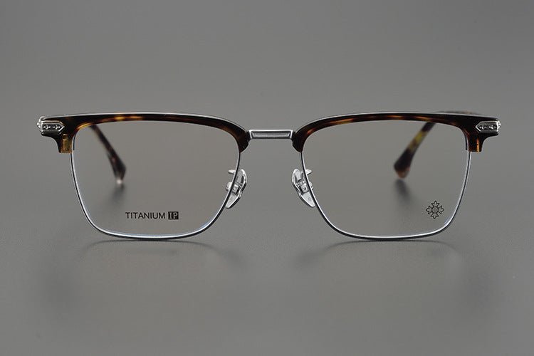 CH5702 Designer Browline Glasses Men – Chrome Hearts Style Titanium Eyeglass Frame, Semi - Rimless Retro Optical Glasses for Prescription & Fashion - HP eyeglasses