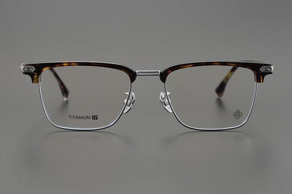 CH5702 Designer Browline Glasses Men – Chrome Hearts Style Titanium Eyeglass Frame, Semi - Rimless Retro Optical Glasses for Prescription & Fashion - HP eyeglasses