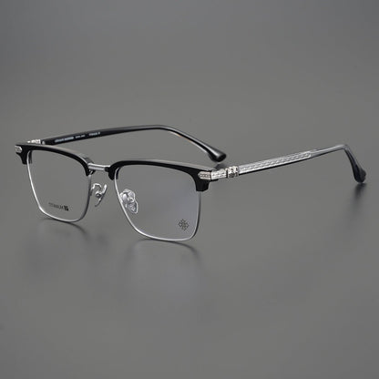 CH5702 Designer Browline Glasses Men – Chrome Hearts Style Titanium Eyeglass Frame, Semi - Rimless Retro Optical Glasses for Prescription & Fashion - HP eyeglasses