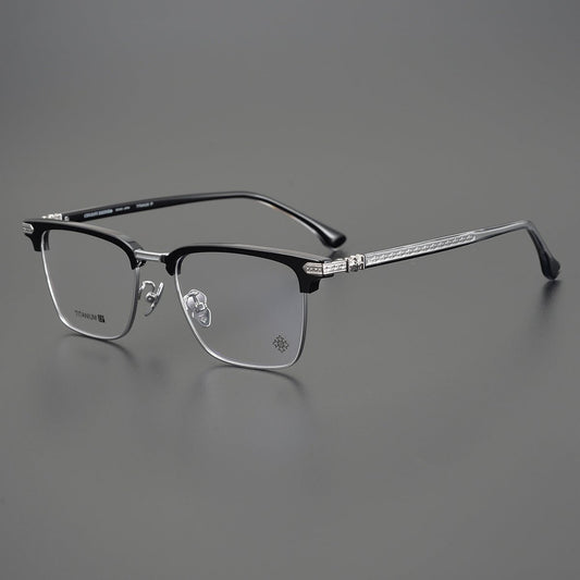 CH5702 Designer Browline Glasses Men – Chrome Hearts Style Titanium Eyeglass Frame, Semi - Rimless Retro Optical Glasses for Prescription & Fashion - HP eyeglasses
