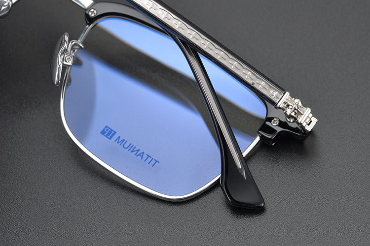CH5702 Designer Browline Glasses Men – Chrome Hearts Style Titanium Eyeglass Frame, Semi - Rimless Retro Optical Glasses for Prescription & Fashion - HP eyeglasses