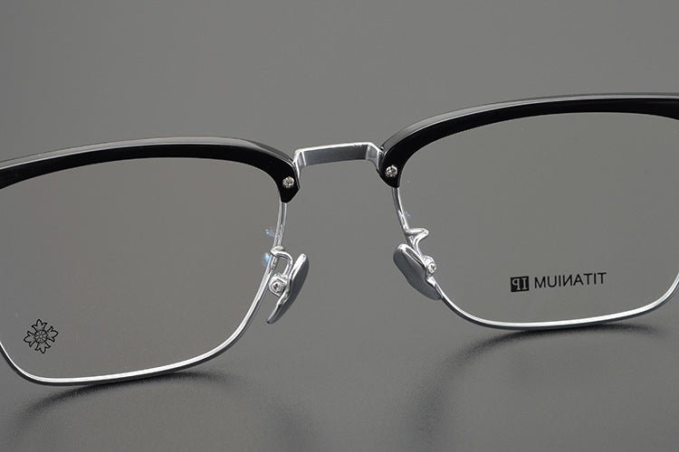 CH5702 Designer Browline Glasses Men – Chrome Hearts Style Titanium Eyeglass Frame, Semi - Rimless Retro Optical Glasses for Prescription & Fashion - HP eyeglasses
