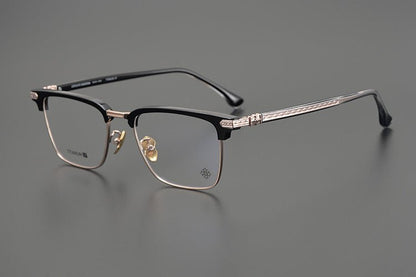 CH5702 Designer Browline Glasses Men – Chrome Hearts Style Titanium Eyeglass Frame, Semi - Rimless Retro Optical Glasses for Prescription & Fashion - HP eyeglasses
