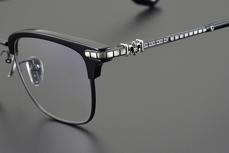 CH8148 Chrome Hearts Style Browline Glasses | Gothic Square Pure Titanium Eyewear with Acetate Frame – Anti - Blue Light & Prescription Ready - HP eyeglasses