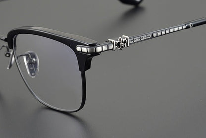 CH8148 Chrome Hearts Style Browline Glasses | Gothic Square Pure Titanium Eyewear with Acetate Frame – Anti - Blue Light & Prescription Ready - HP eyeglasses