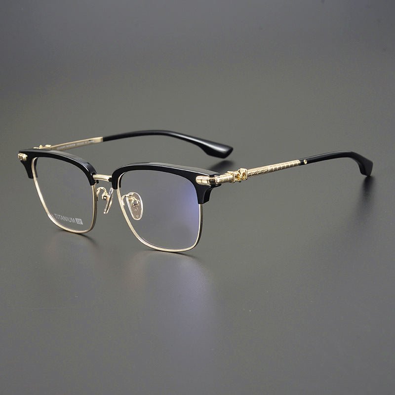 CH8148 Chrome Hearts Style Browline Glasses | Gothic Square Pure Titanium Eyewear with Acetate Frame – Anti - Blue Light & Prescription Ready - HP eyeglasses