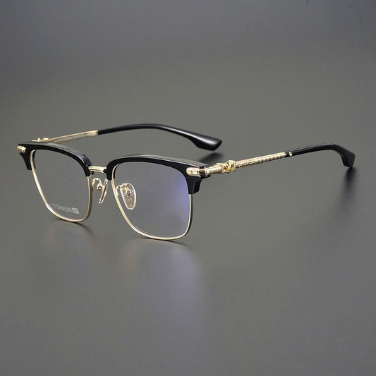 CH8148 Chrome Hearts Style Browline Glasses | Gothic Square Pure Titanium Eyewear with Acetate Frame – Anti - Blue Light & Prescription Ready - HP eyeglasses