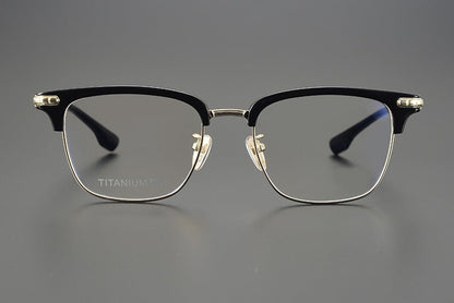 CH8148 Chrome Hearts Style Browline Glasses | Gothic Square Pure Titanium Eyewear with Acetate Frame – Anti - Blue Light & Prescription Ready - HP eyeglasses