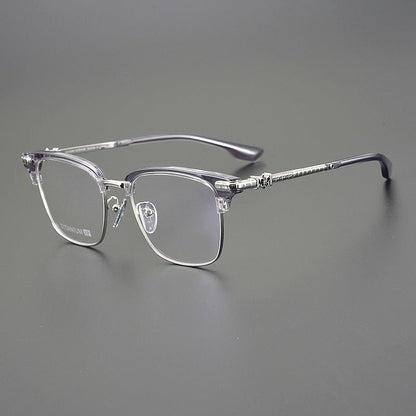 CH8148 Chrome Hearts Style Browline Glasses | Gothic Square Pure Titanium Eyewear with Acetate Frame – Anti - Blue Light & Prescription Ready - HP eyeglasses
