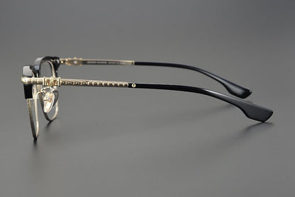 CH8148 Chrome Hearts Style Browline Glasses | Gothic Square Pure Titanium Eyewear with Acetate Frame – Anti - Blue Light & Prescription Ready - HP eyeglasses