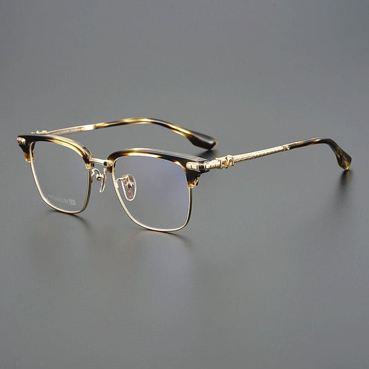 CH8148 Chrome Hearts Style Browline Glasses | Gothic Square Pure Titanium Eyewear with Acetate Frame – Anti - Blue Light & Prescription Ready - HP eyeglasses