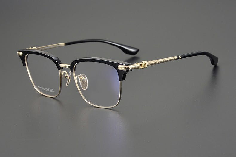 CH8148 Chrome Hearts Style Browline Glasses | Gothic Square Pure Titanium Eyewear with Acetate Frame – Anti - Blue Light & Prescription Ready - HP eyeglasses