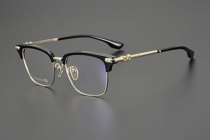 CH8148 Chrome Hearts Style Browline Glasses | Gothic Square Pure Titanium Eyewear with Acetate Frame – Anti - Blue Light & Prescription Ready - HP eyeglasses