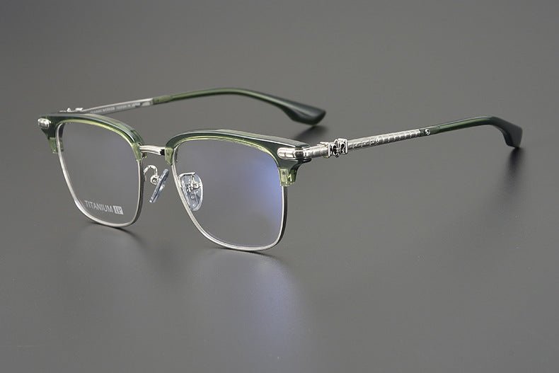 CH8148 Chrome Hearts Style Browline Glasses | Gothic Square Pure Titanium Eyewear with Acetate Frame – Anti - Blue Light & Prescription Ready - HP eyeglasses