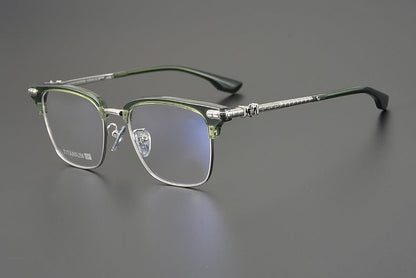 CH8148 Chrome Hearts Style Browline Glasses | Gothic Square Pure Titanium Eyewear with Acetate Frame – Anti - Blue Light & Prescription Ready - HP eyeglasses