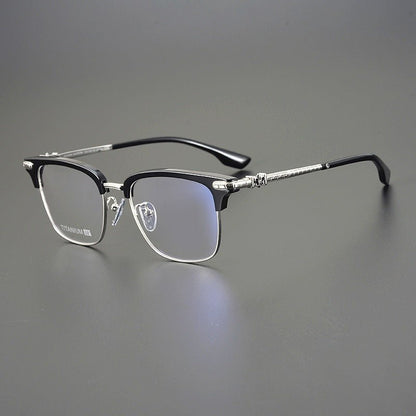CH8148 Chrome Hearts Style Browline Glasses | Gothic Square Pure Titanium Eyewear with Acetate Frame – Anti - Blue Light & Prescription Ready - HP eyeglasses