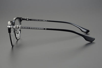 CH8148 Chrome Hearts Style Browline Glasses | Gothic Square Pure Titanium Eyewear with Acetate Frame – Anti - Blue Light & Prescription Ready - HP eyeglasses