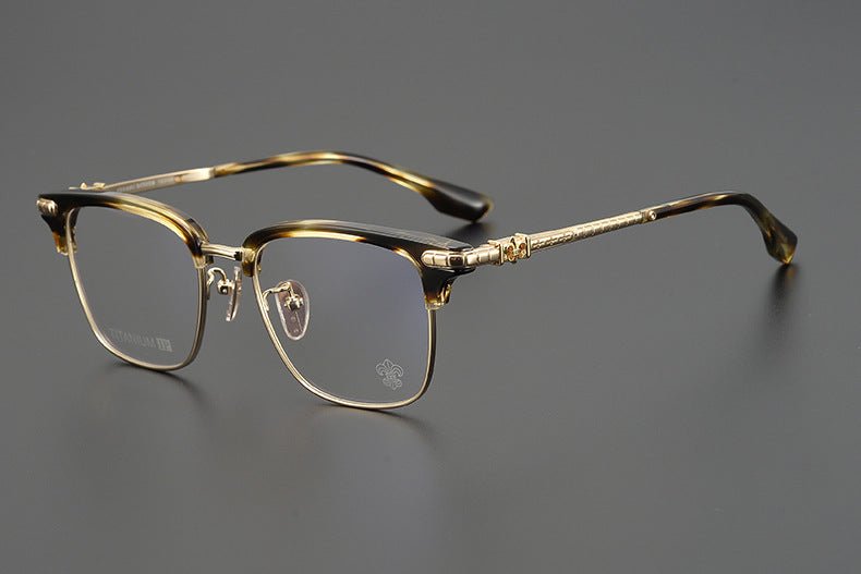 CH8148 Chrome Hearts Style Browline Glasses | Gothic Square Pure Titanium Eyewear with Acetate Frame – Anti - Blue Light & Prescription Ready - HP eyeglasses