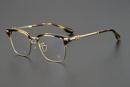 CH8148 Chrome Hearts Style Browline Glasses | Gothic Square Pure Titanium Eyewear with Acetate Frame – Anti - Blue Light & Prescription Ready - HP eyeglasses