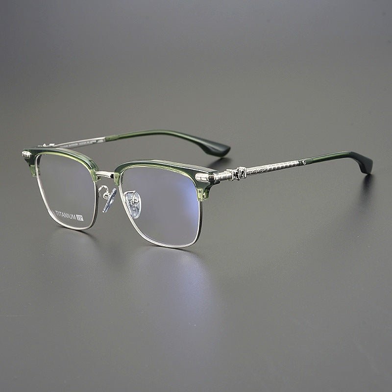 CH8148 Chrome Hearts Style Browline Glasses | Gothic Square Pure Titanium Eyewear with Acetate Frame – Anti - Blue Light & Prescription Ready - HP eyeglasses